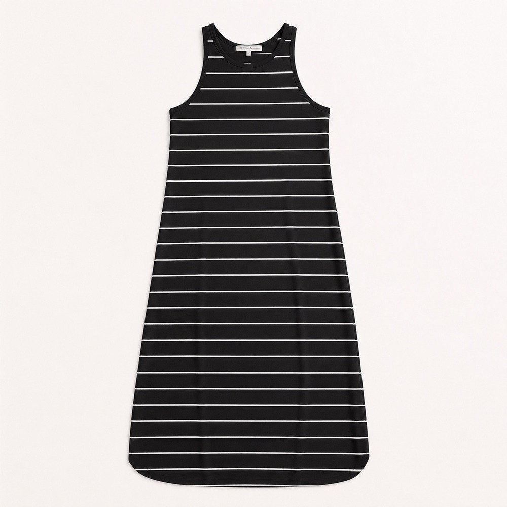 Athleta Striped Midi Dress Black White Racerback Pima Cotton Modal XS Relaxed